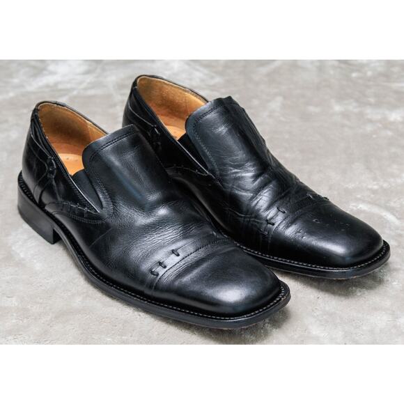 Kenneth Cole New York Black Leather Slip On Square Toe Loafers Mens Size 10 - Picture 1 of 15
